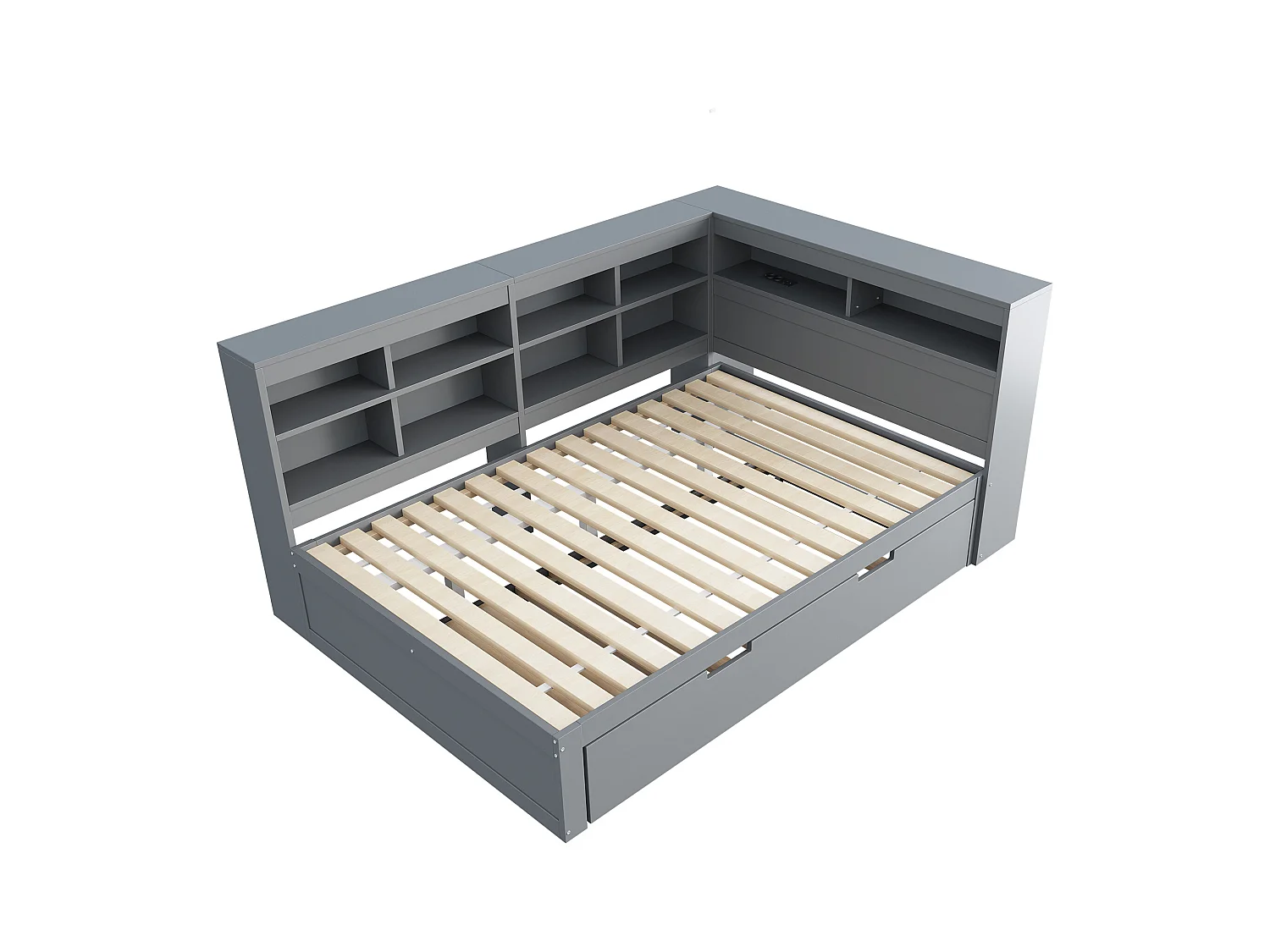 Canapé-lit 140x200 avec Lit Extensible 90x190, Prise USB et Rangement, Lit en Bois Massif, Gris (222.5x166x92.5 cm)