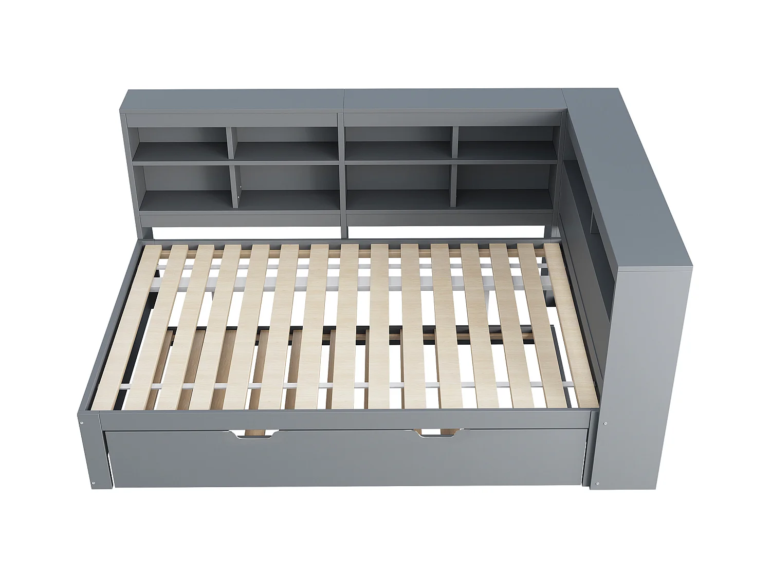 Canapé-lit 140x200 avec Lit Extensible 90x190, Prise USB et Rangement, Lit en Bois Massif, Gris (222.5x166x92.5 cm)