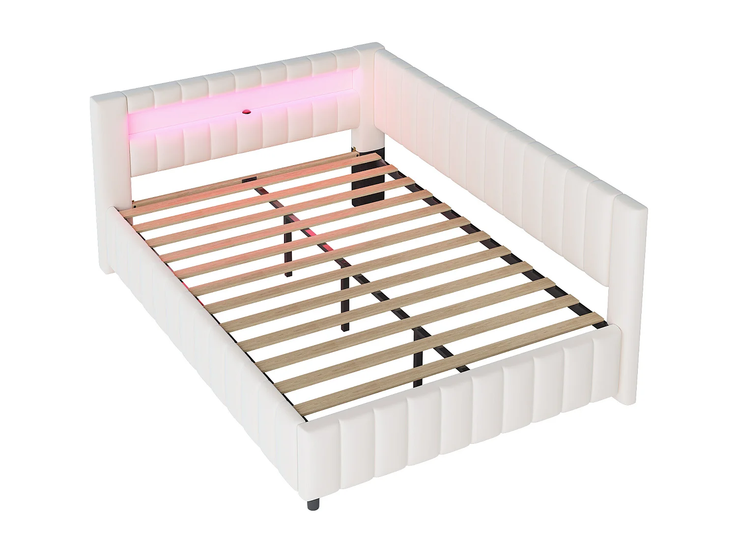 Canapé-lit 140 x 200 cm, Tissu en Velours, LED et USB, Dos et Tête de Lit, Cadre Stable, Beige (209 x 147.5 x 82 cm)