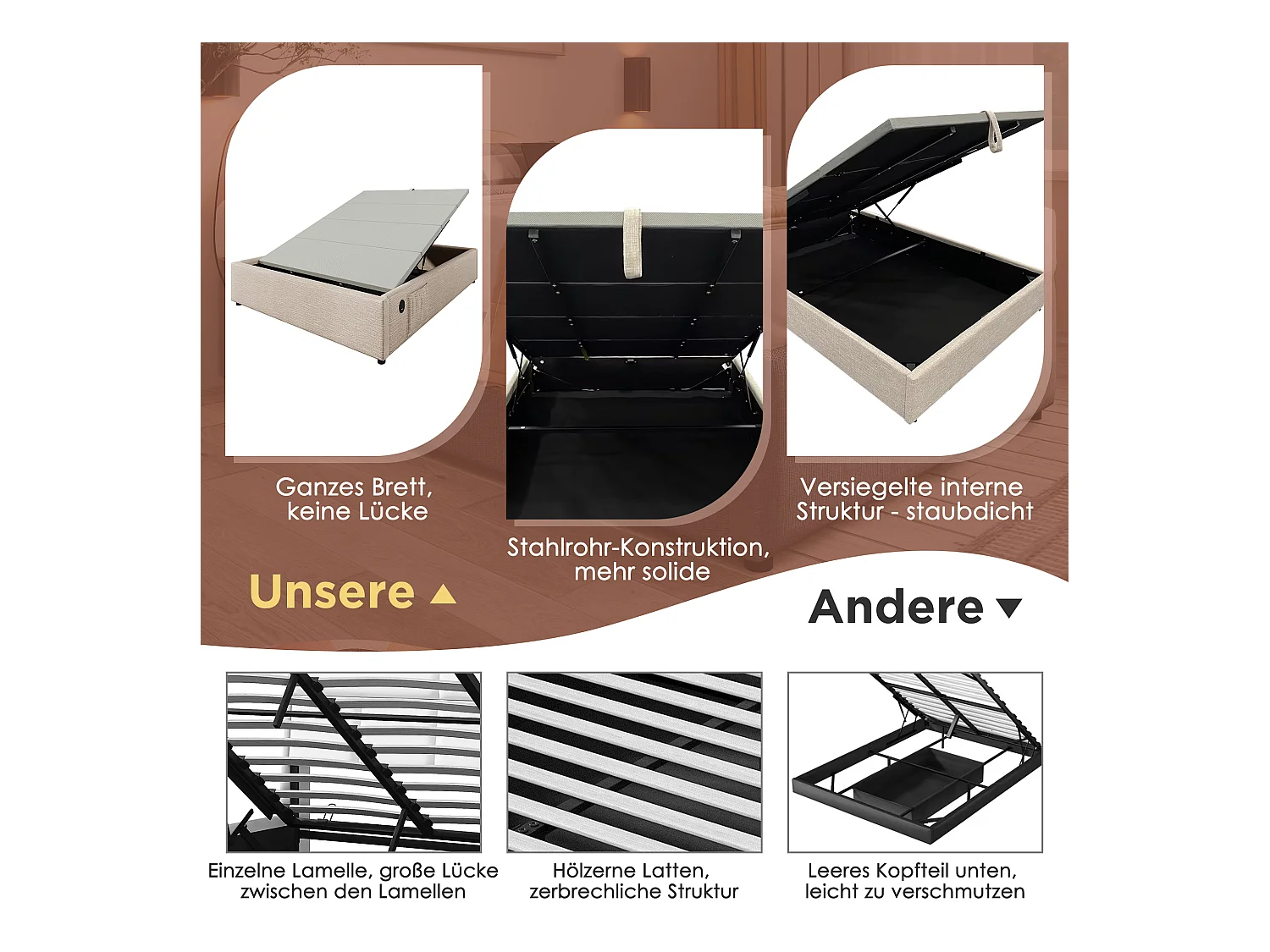 Lit canapé avec espace de rangement hydraulique, 160x200 cm, cadre en lin naturel, avec USB et Type-C (sans matelas)