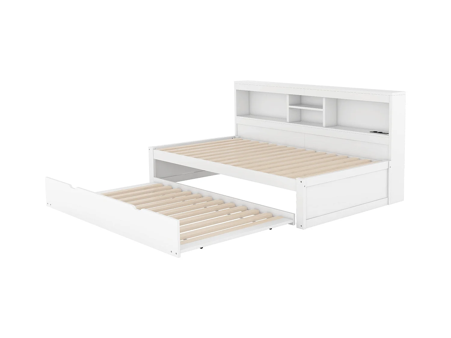 Canapé-lit, daybed, 90 x 200 cm, avec éclairage LED, compartiment de rangement, lit escamotable, prise + USB, sans matelas, Blanc (204.5x114.5x90 cm)