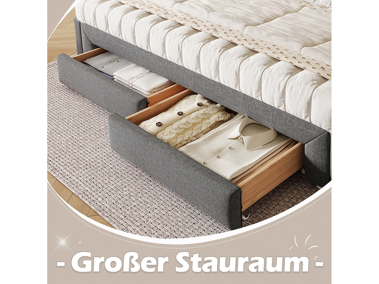 Sofá cama de 90x200 cm, cabecero cuadrado, cama extensible (hasta 180 cm Queensize), 2 cajones, terciopelo, gris (219,5x183x74 cm)