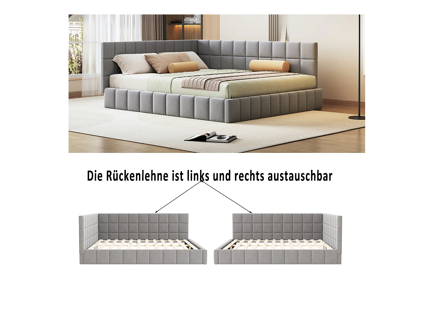 Canapé-lit multifonction 160\200 cm avec sommier à lattes en velours doux, gris