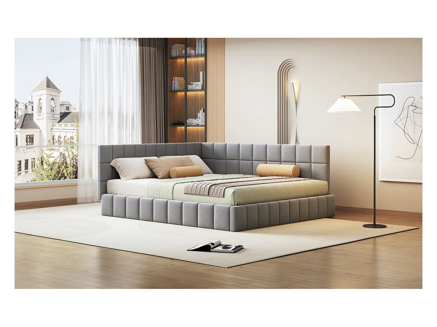 Canapé-lit multifonction 160\200 cm avec sommier à lattes en velours doux, gris