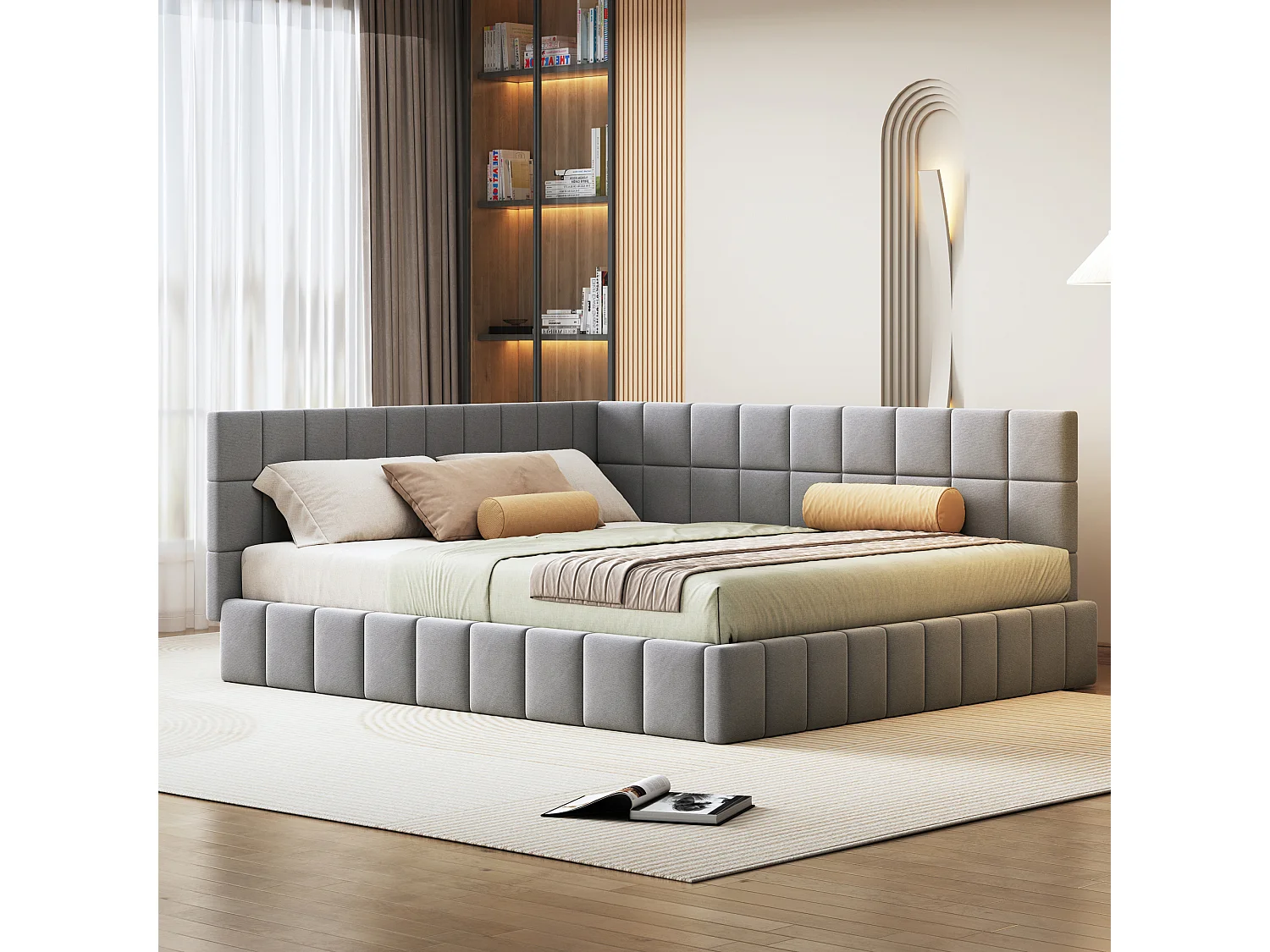 Canapé-lit multifonction 160\200 cm avec sommier à lattes en velours doux, gris