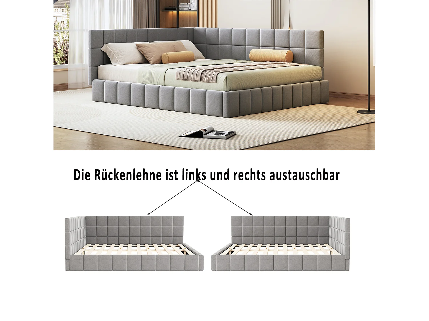 Canapé-lit multifonction 160\200 cm avec sommier à lattes en velours doux, gris