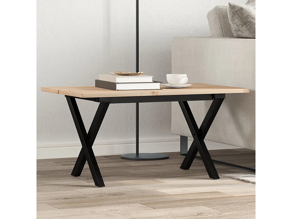 Mesa de centro con estructura en X 80x50x40 cm madera maciza de pino y acero