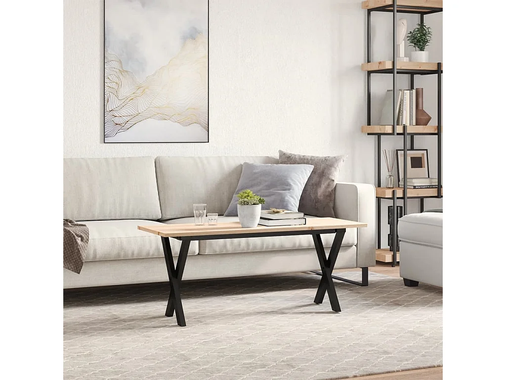 Mesa de centro con estructura en X 110x40x45 cm madera maciza de pino y acero