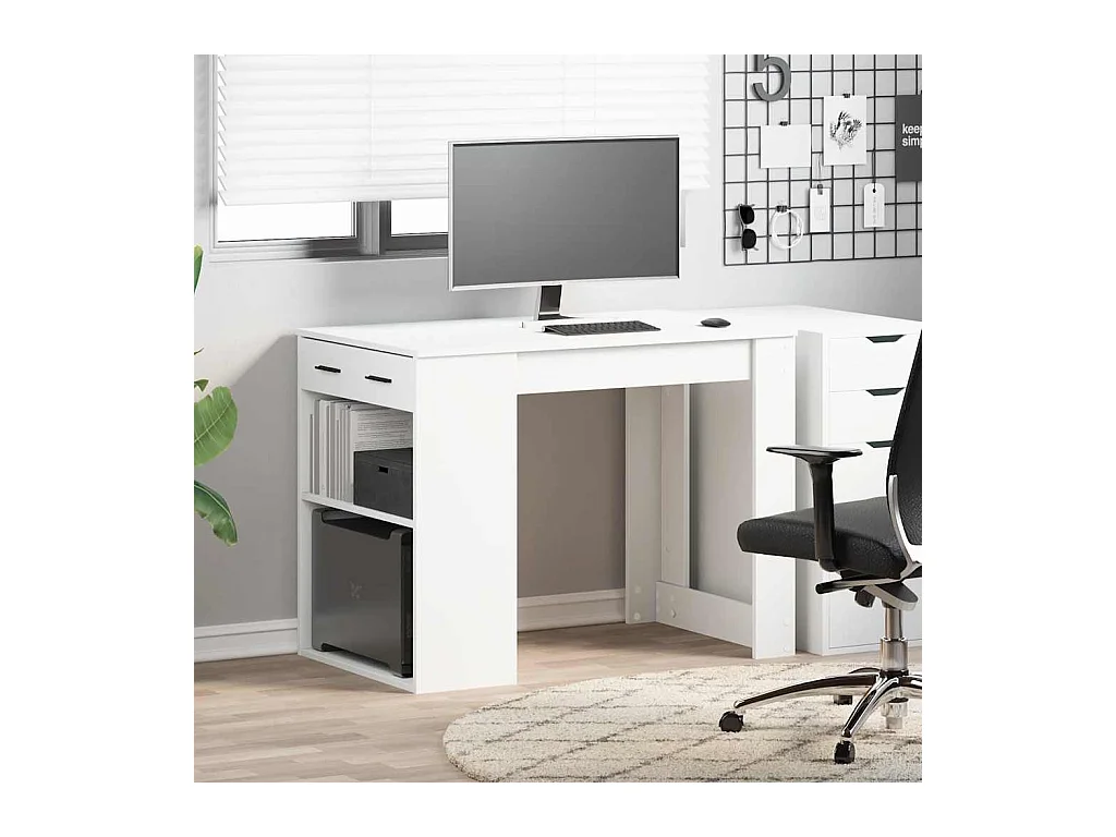 Bureau avec tiroir et étagère blanc bois d'ingénierie