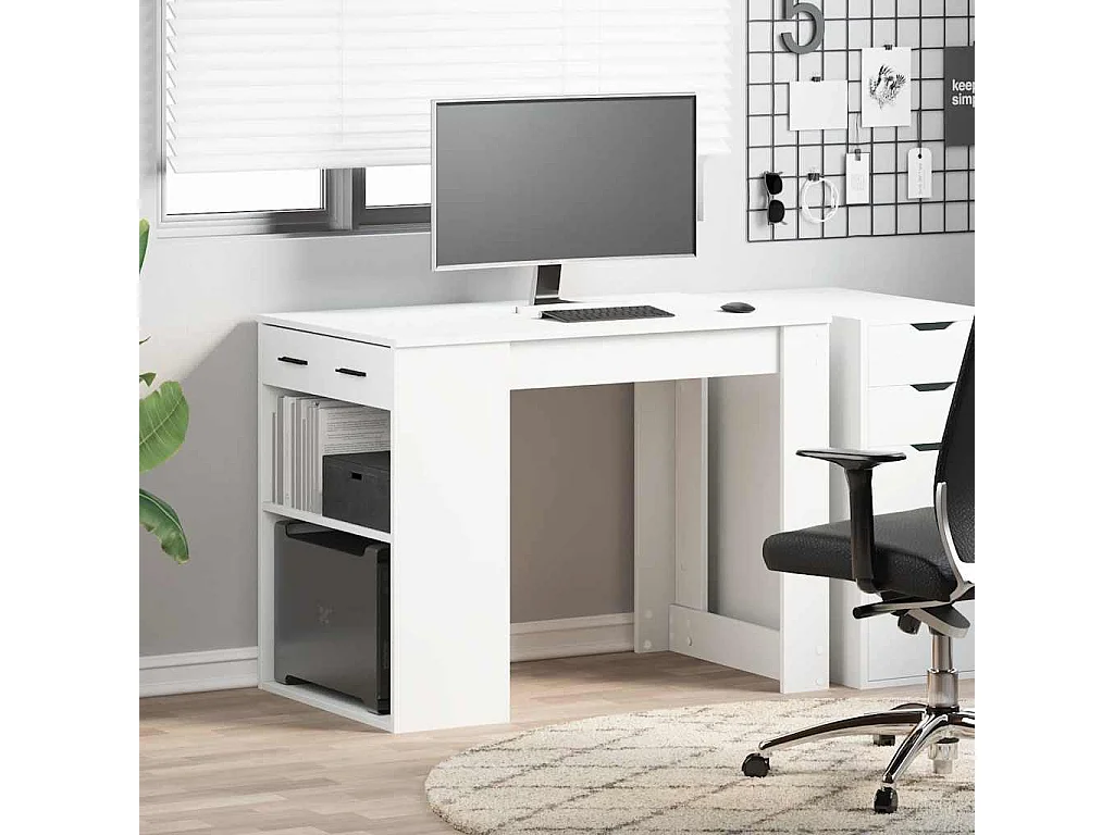 Bureau avec tiroir et étagère blanc bois d'ingénierie