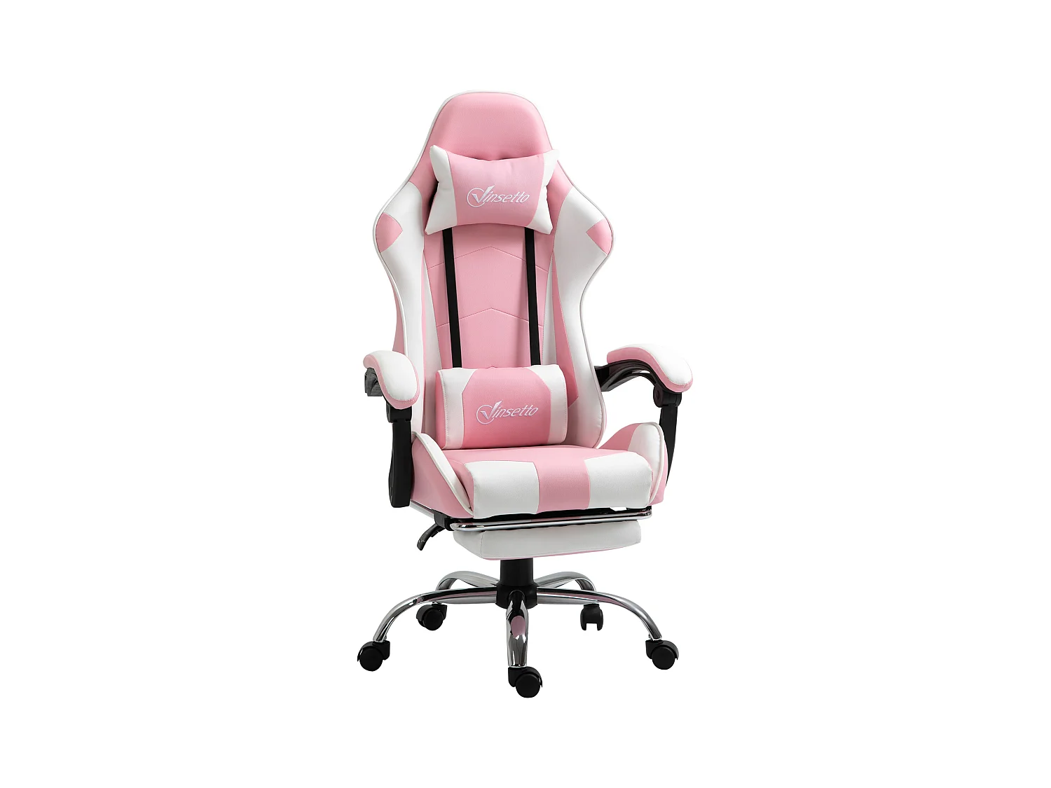 Chaise de bureau ergonomique avec appui-tête, lendenkissen et hauteur réglable, design gaming, en simili cuir, rose et blanc (64x67x119-127 cm)