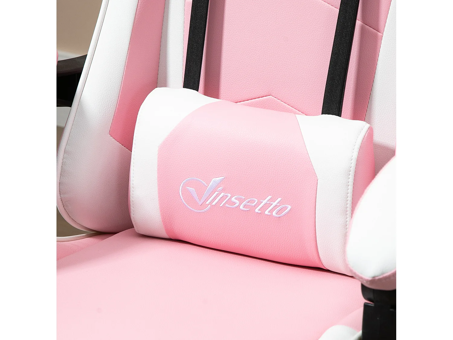 Sedia da ufficio ergonomica con poggiatesta, cuscino e altezza regolabile, design gaming, in similpelle, rosa e bianco (64x67x119-127 cm)