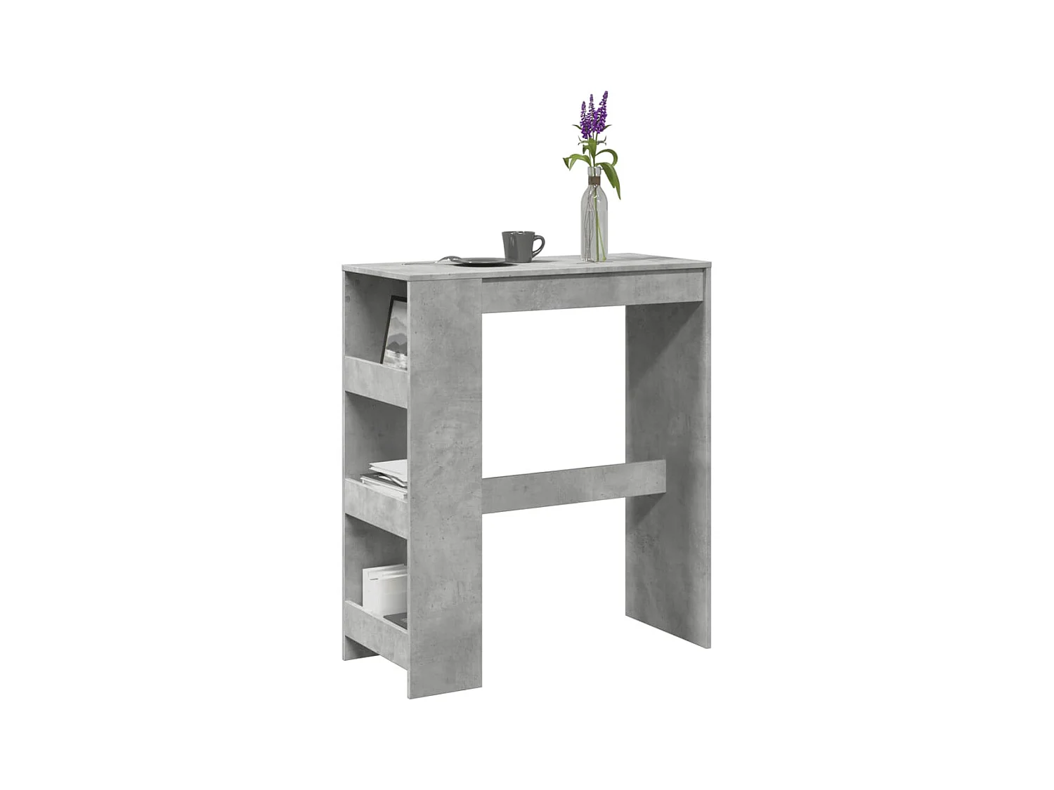 Betongrijze bartafel van bewerkt hout met planken
