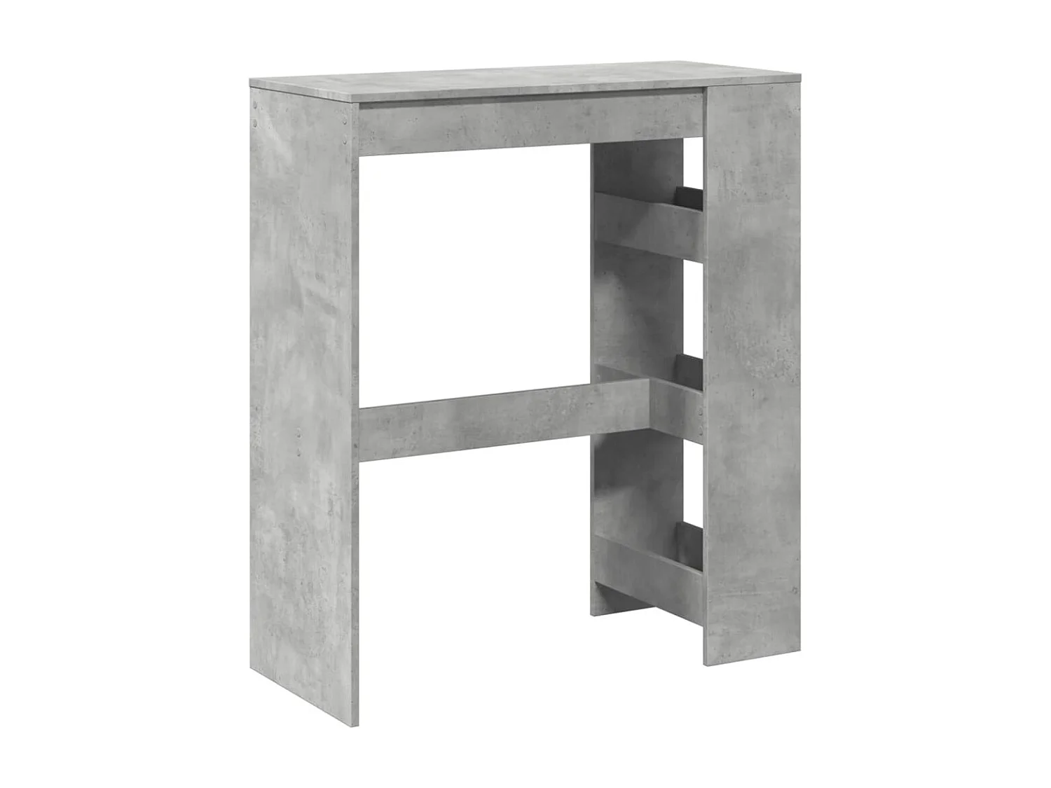 Mesa de bar de madera de ingeniería de color gris hormigón con estantes