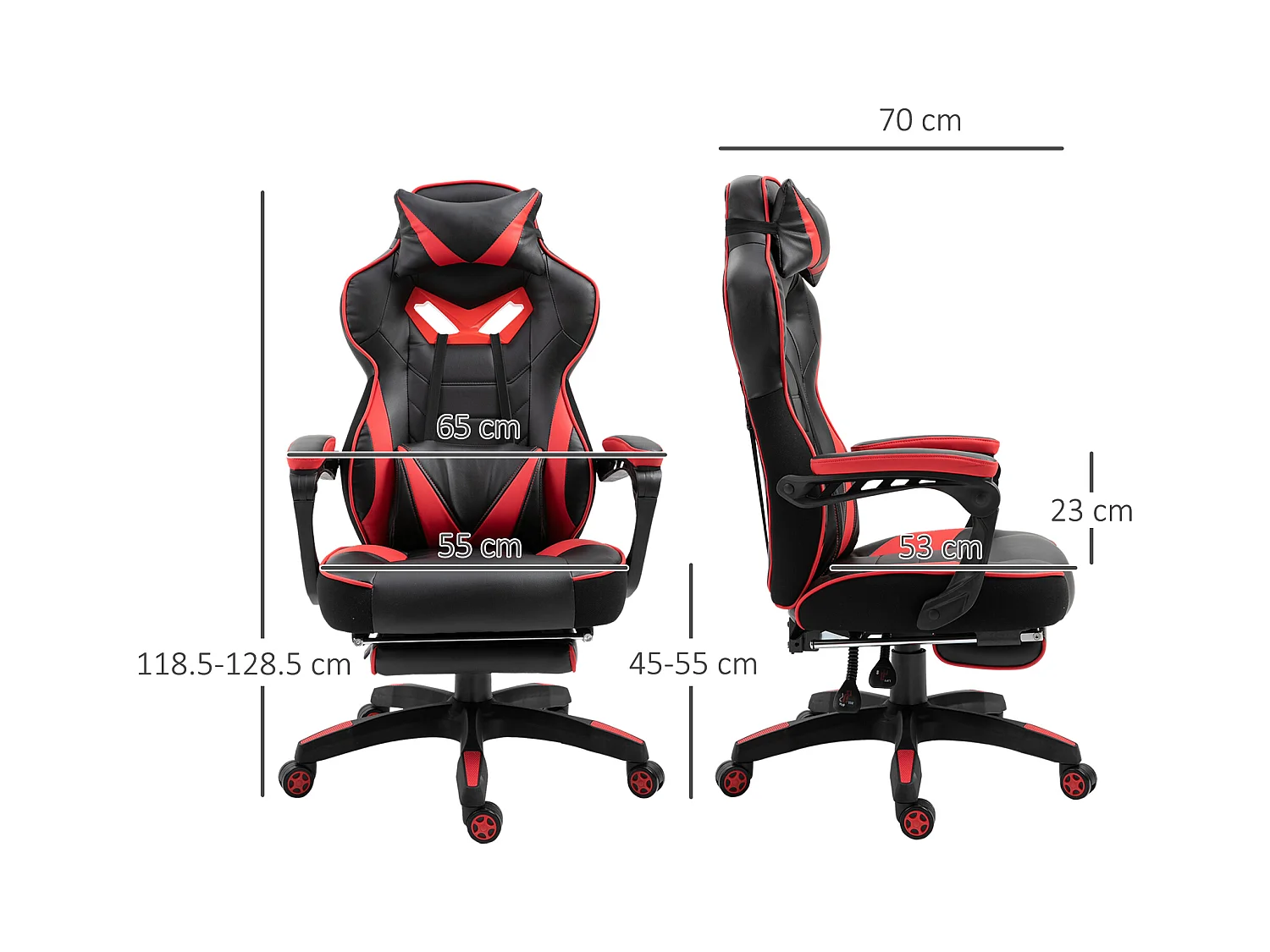 Chaise de bureau gaming avec fonction massage, cuir synthétique, noir et bleu (65x70x118.5-128.5 cm)