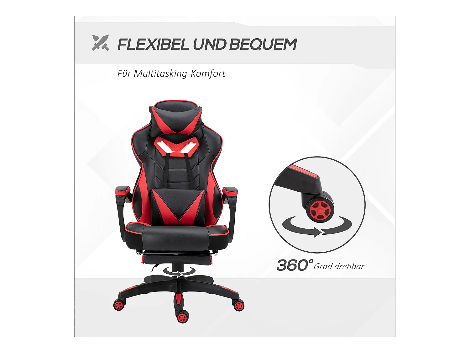 Chaise de bureau gaming avec fonction massage, cuir synthétique, noir et bleu (65x70x118.5-128.5 cm)