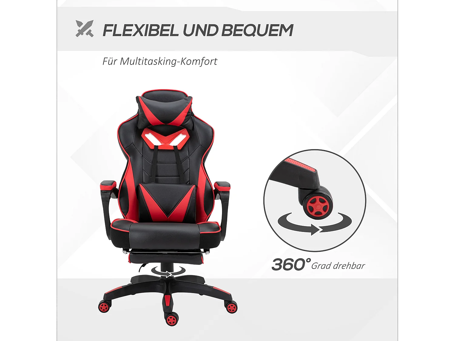 Chaise de bureau gaming avec fonction massage, cuir synthétique, noir et bleu (65x70x118.5-128.5 cm)