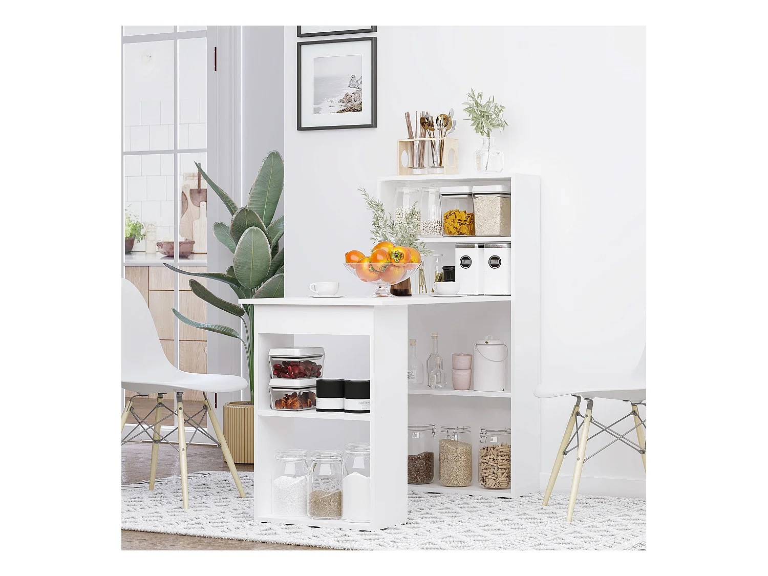 Bureau avec étagères, design moderne, contreplaqué, blanc (120x55x120cm)