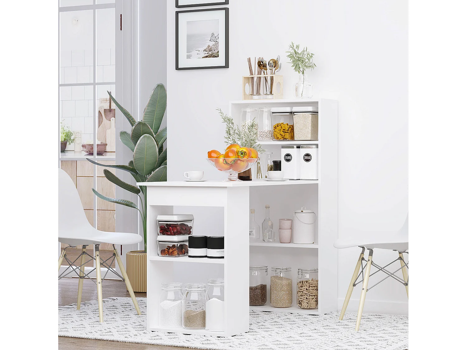 Bureau avec étagères, design moderne, contreplaqué, blanc (120x55x120cm)