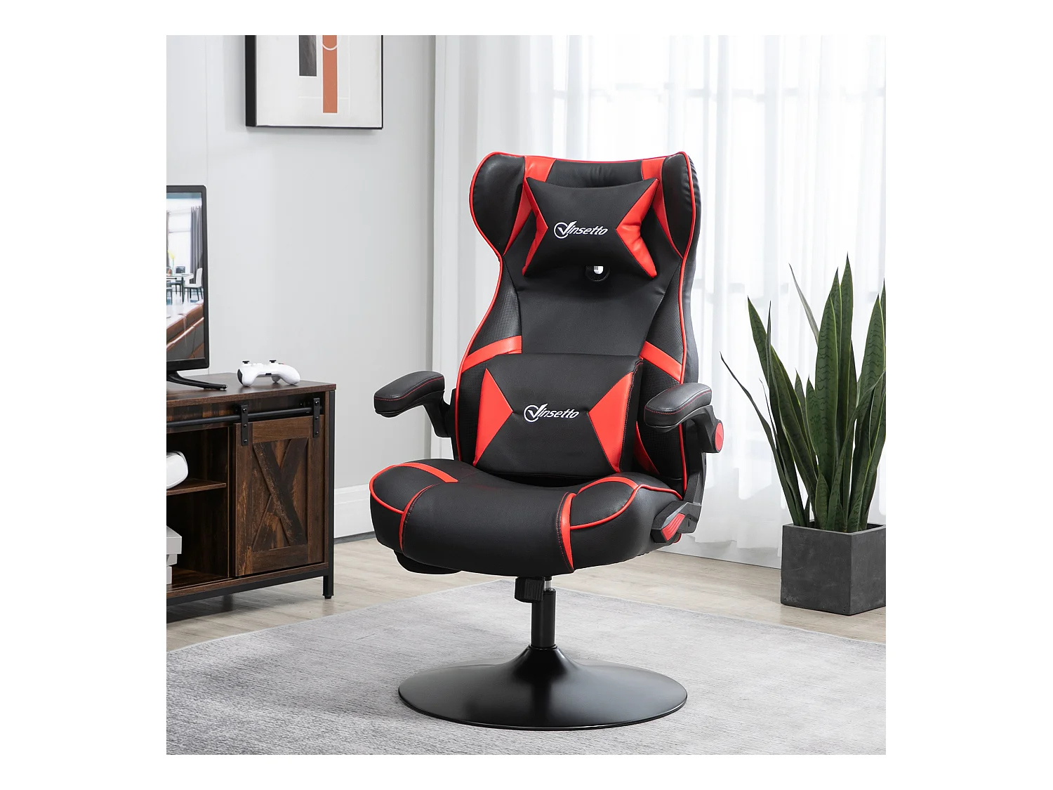 Chaise de jeu ergonomique, avec haut-parleurs, en cuir synthétique, noir, (69x73x118 cm)