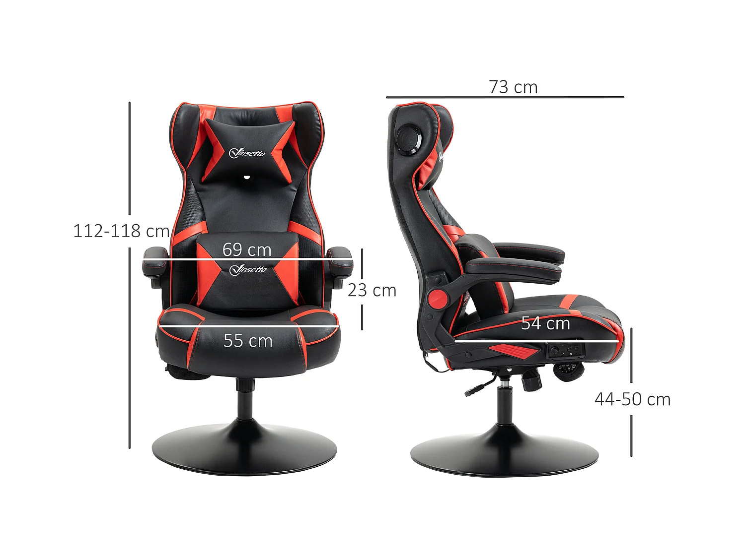 Chaise de jeu ergonomique, avec haut-parleurs, en cuir synthétique, noir, (69x73x118 cm)