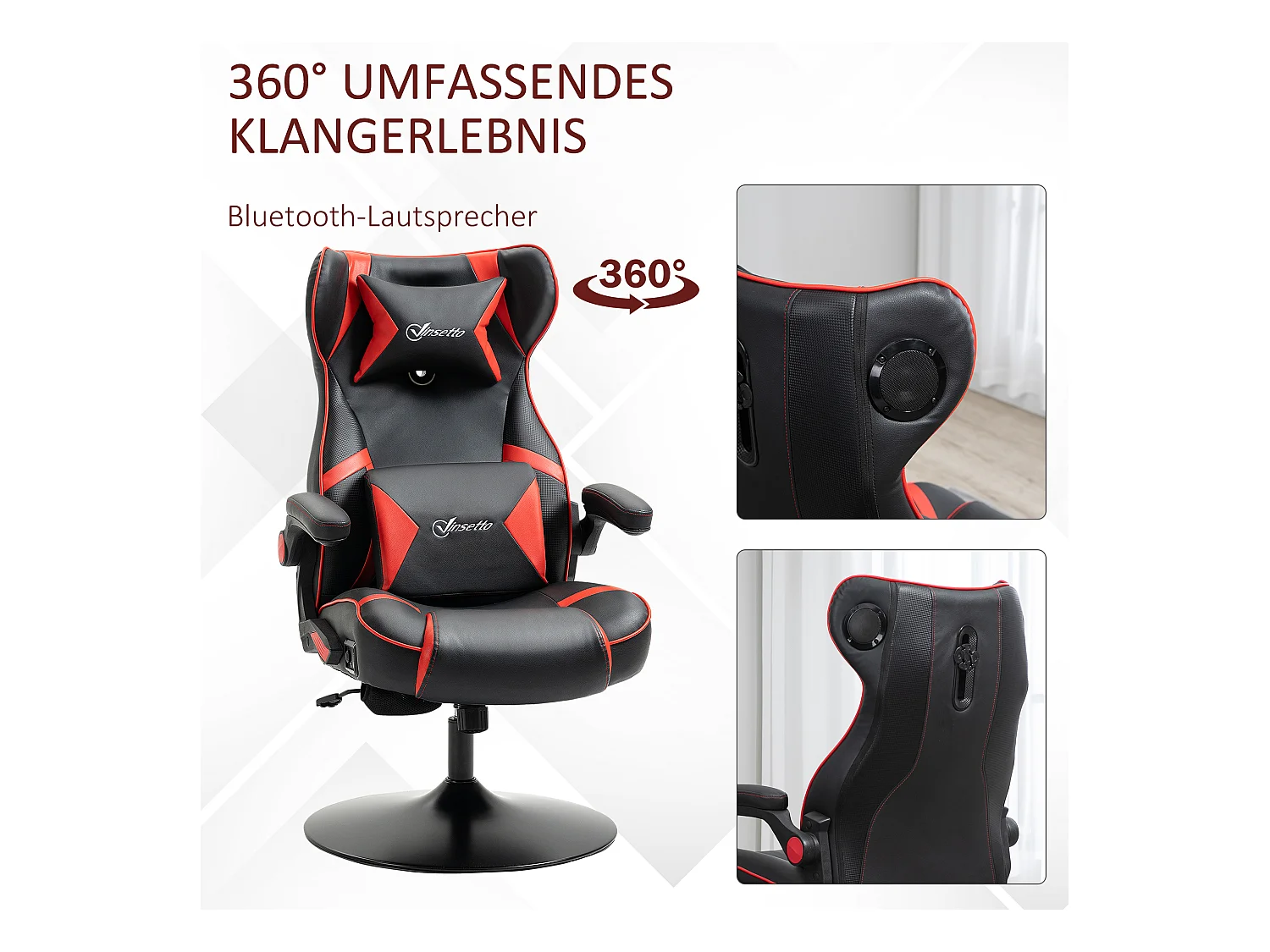 Chaise de jeu ergonomique, avec haut-parleurs, en cuir synthétique, noir, (69x73x118 cm)