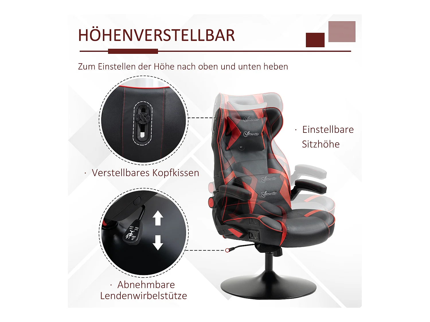 Chaise de jeu ergonomique, avec haut-parleurs, en cuir synthétique, noir, (69x73x118 cm)