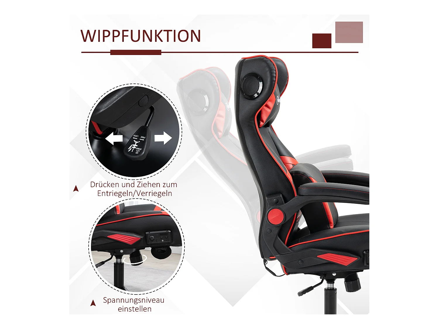 Chaise de jeu ergonomique, avec haut-parleurs, en cuir synthétique, noir, (69x73x118 cm)