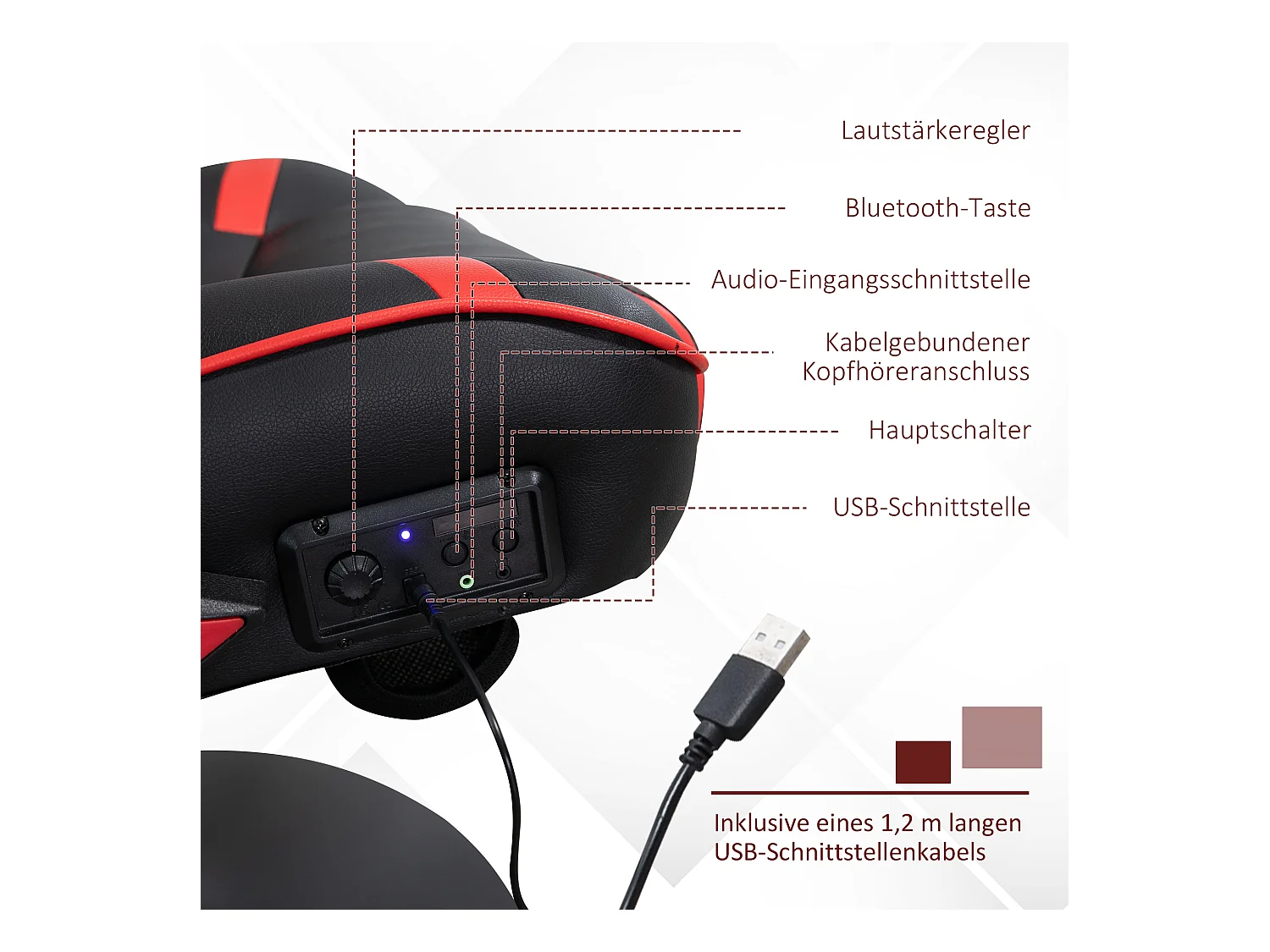 Chaise de jeu ergonomique, avec haut-parleurs, en cuir synthétique, noir, (69x73x118 cm)