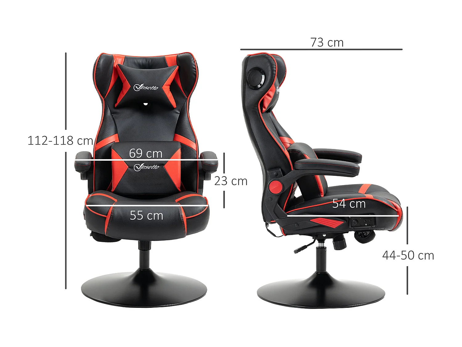 Chaise de jeu ergonomique, avec haut-parleurs, en cuir synthétique, noir, (69x73x118 cm)