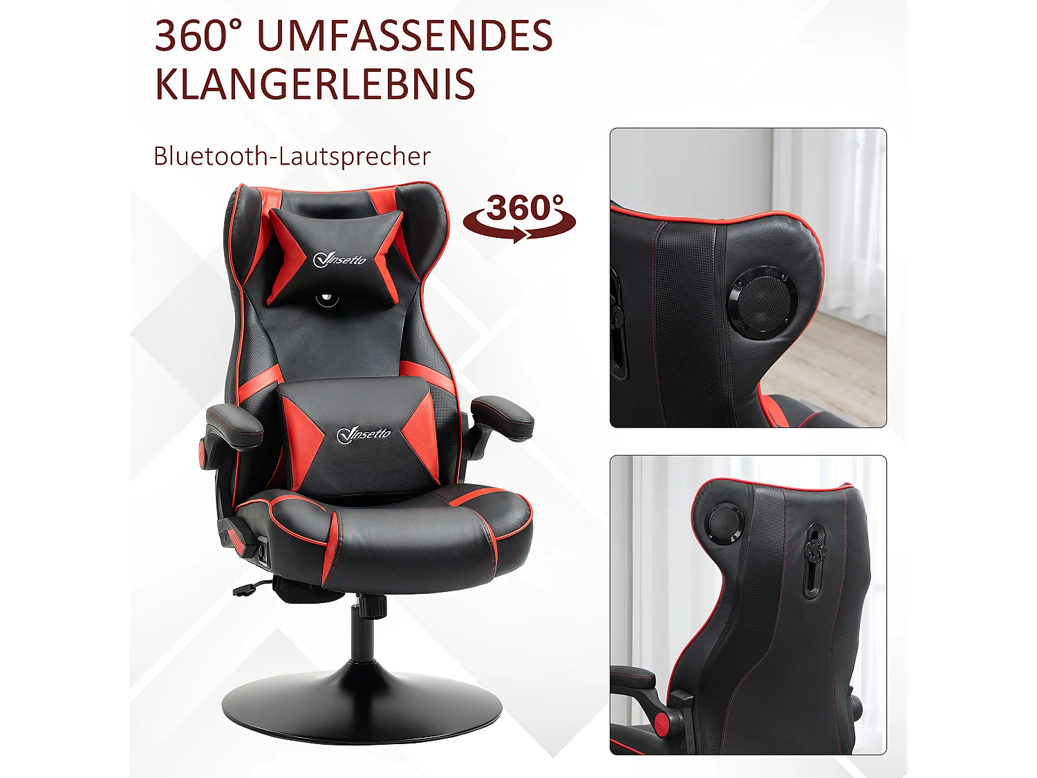 Chaise de jeu ergonomique, avec haut-parleurs, en cuir synthétique, noir, (69x73x118 cm)