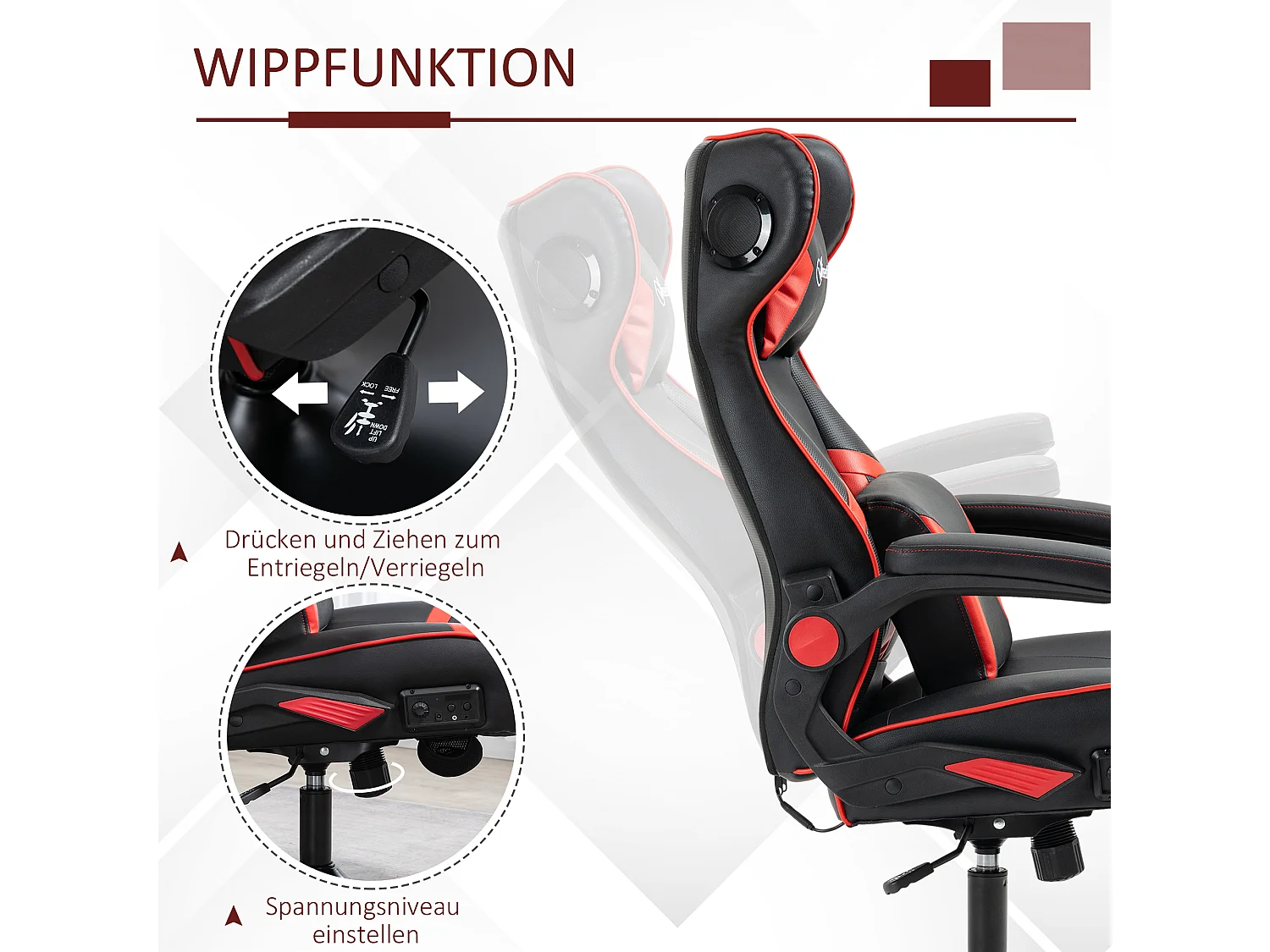 Chaise de jeu ergonomique, avec haut-parleurs, en cuir synthétique, noir, (69x73x118 cm)