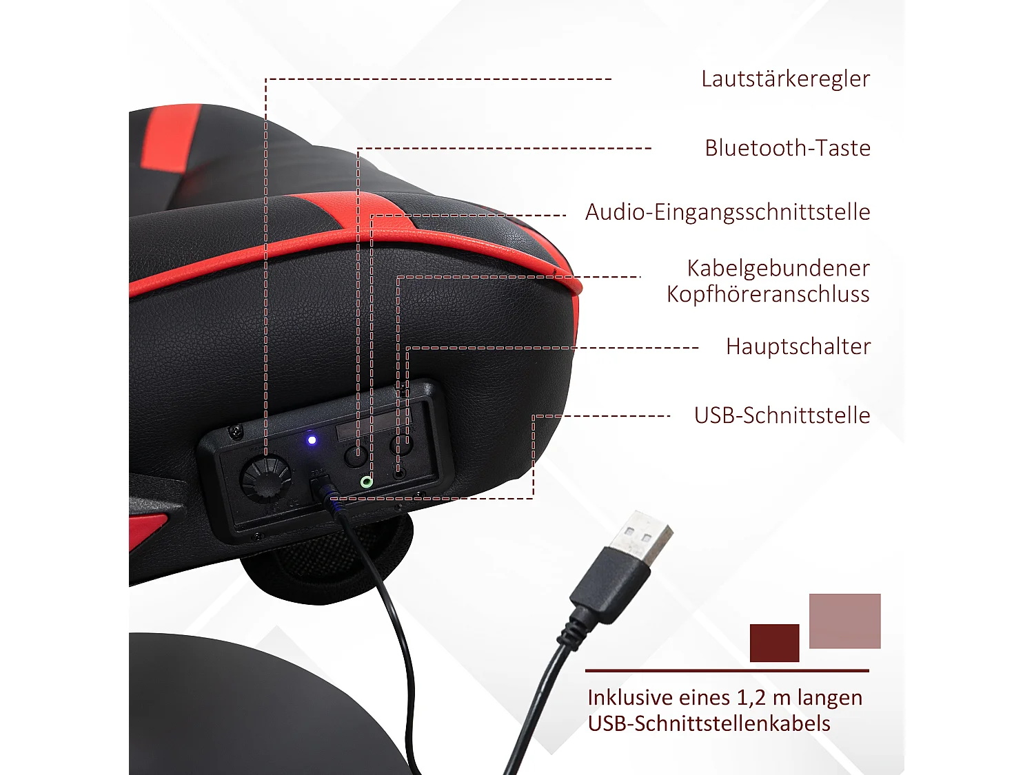 Chaise de jeu ergonomique, avec haut-parleurs, en cuir synthétique, noir, (69x73x118 cm)