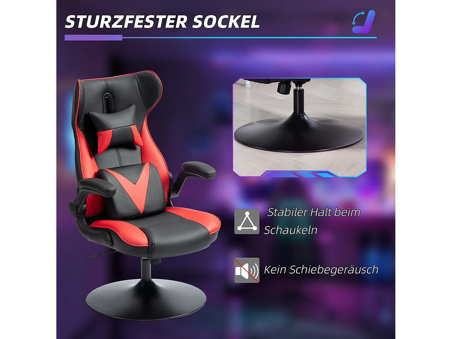 Chaise gaming avec fonction bascule, ergonomique, ajustable, plastique, noir+rouge (67x71x112 cm)