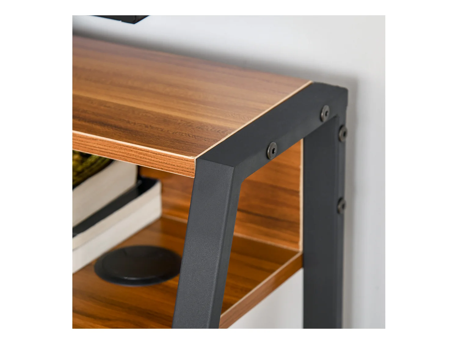 Computerbureau met opbergruimte en kabelmanagement, metaal, notenhout (84x45x85 cm)