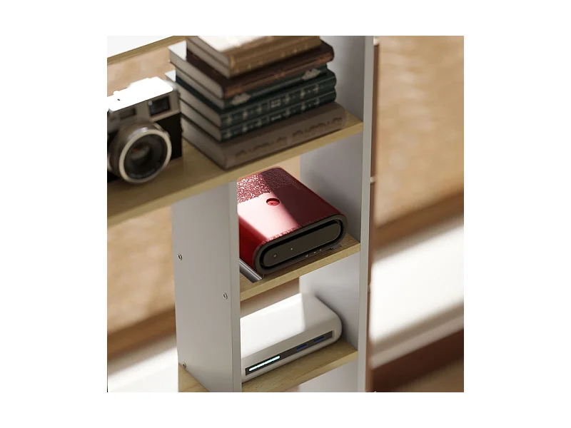 Bureau avec étagères ouvertes, support CPU, cadre en métal, bois, chêne (113x45x138.5 cm)