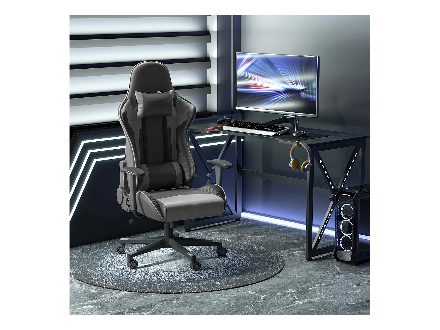 Fauteuil de bureau ergonomique en cuir synthétique, dossier inclinable à 160°, noir (67.5x74x126-136cm)