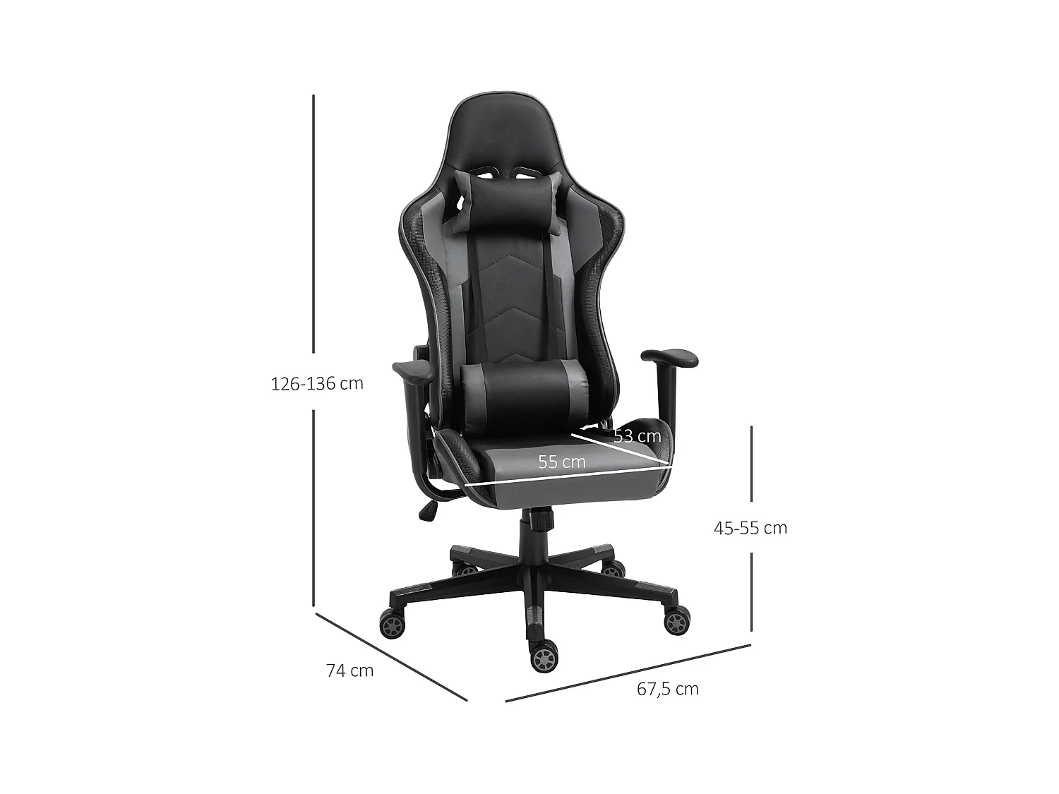 Fauteuil de bureau ergonomique en cuir synthétique, dossier inclinable à 160°, noir (67.5x74x126-136cm)