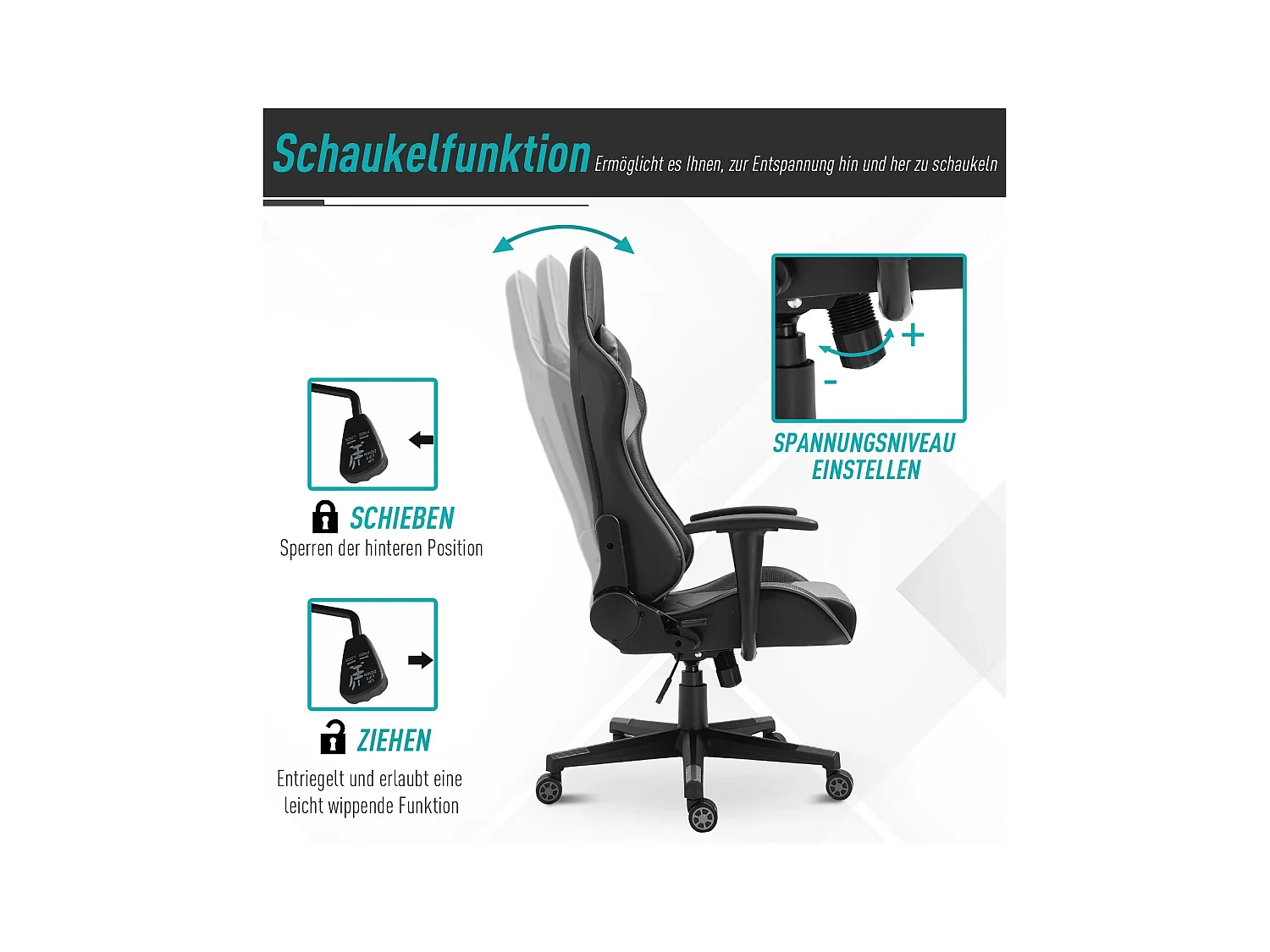 Fauteuil de bureau ergonomique en cuir synthétique, dossier inclinable à 160°, noir (67.5x74x126-136cm)