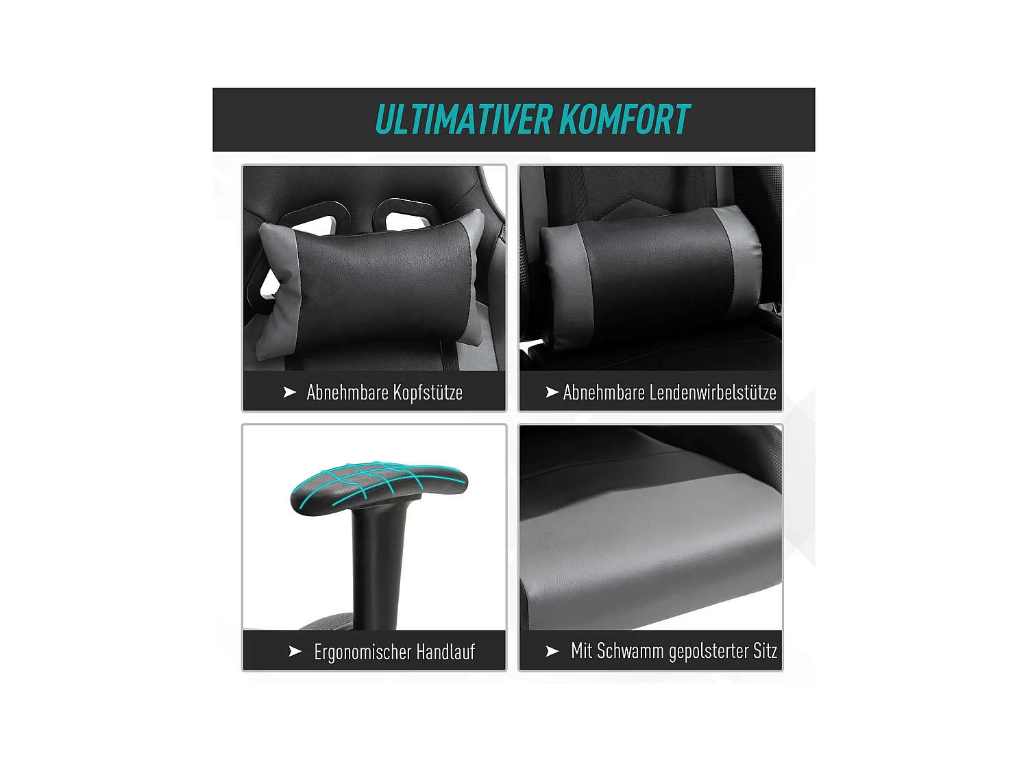 Fauteuil de bureau ergonomique en cuir synthétique, dossier inclinable à 160°, noir (67.5x74x126-136cm)