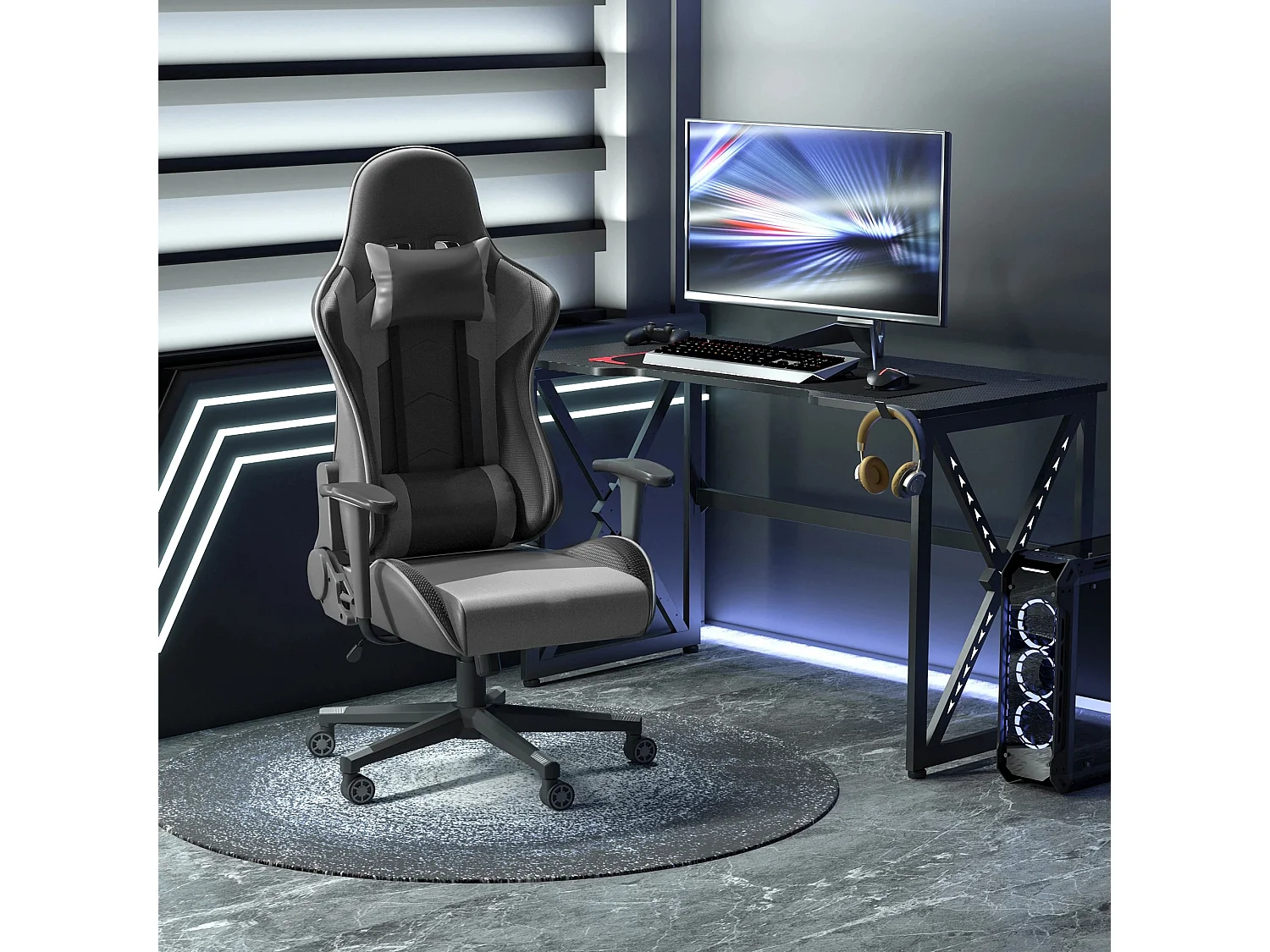 Fauteuil de bureau ergonomique en cuir synthétique, dossier inclinable à 160°, noir (67.5x74x126-136cm)