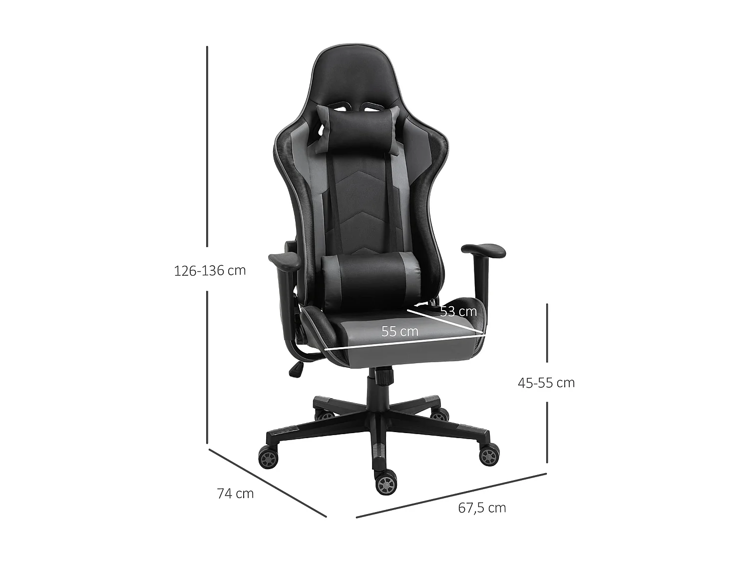 Fauteuil de bureau ergonomique en cuir synthétique, dossier inclinable à 160°, noir (67.5x74x126-136cm)