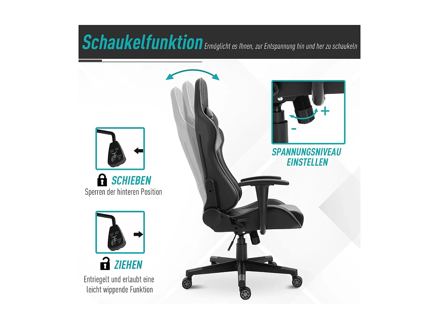 Fauteuil de bureau ergonomique en cuir synthétique, dossier inclinable à 160°, noir (67.5x74x126-136cm)
