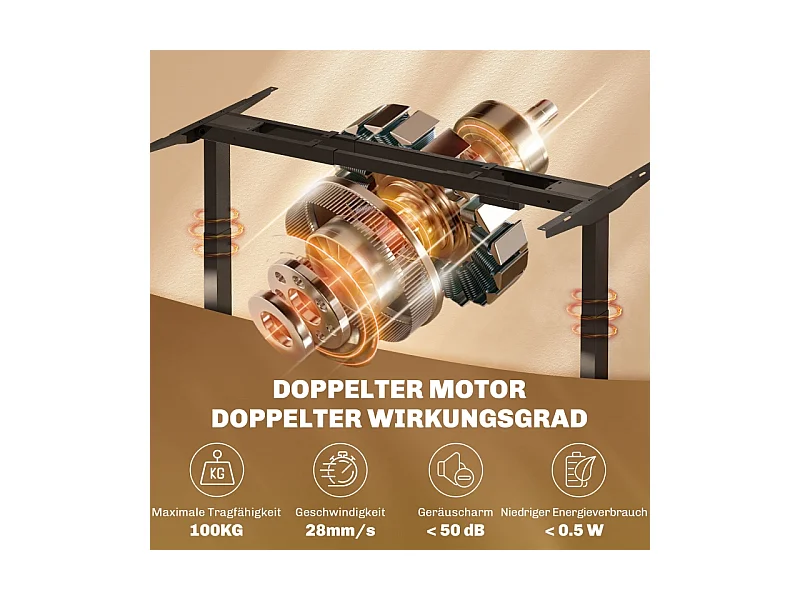 Elektrisch verstelbaar bureauframe, dubbele motor, 3-positie geheugen, zwart staal (83x45x70-118cm)