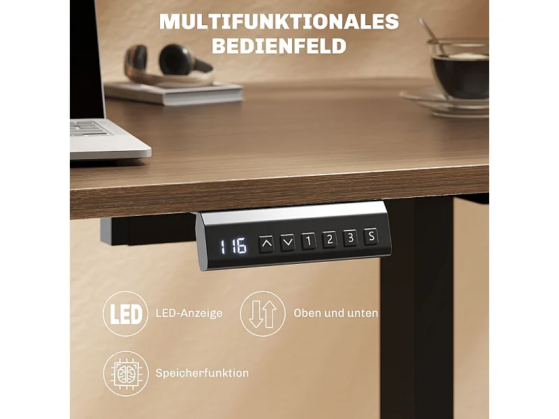 Châssis de bureau électrique réglable, double moteur, mémoire 3 positions, acier noir (83x45x70-118cm)