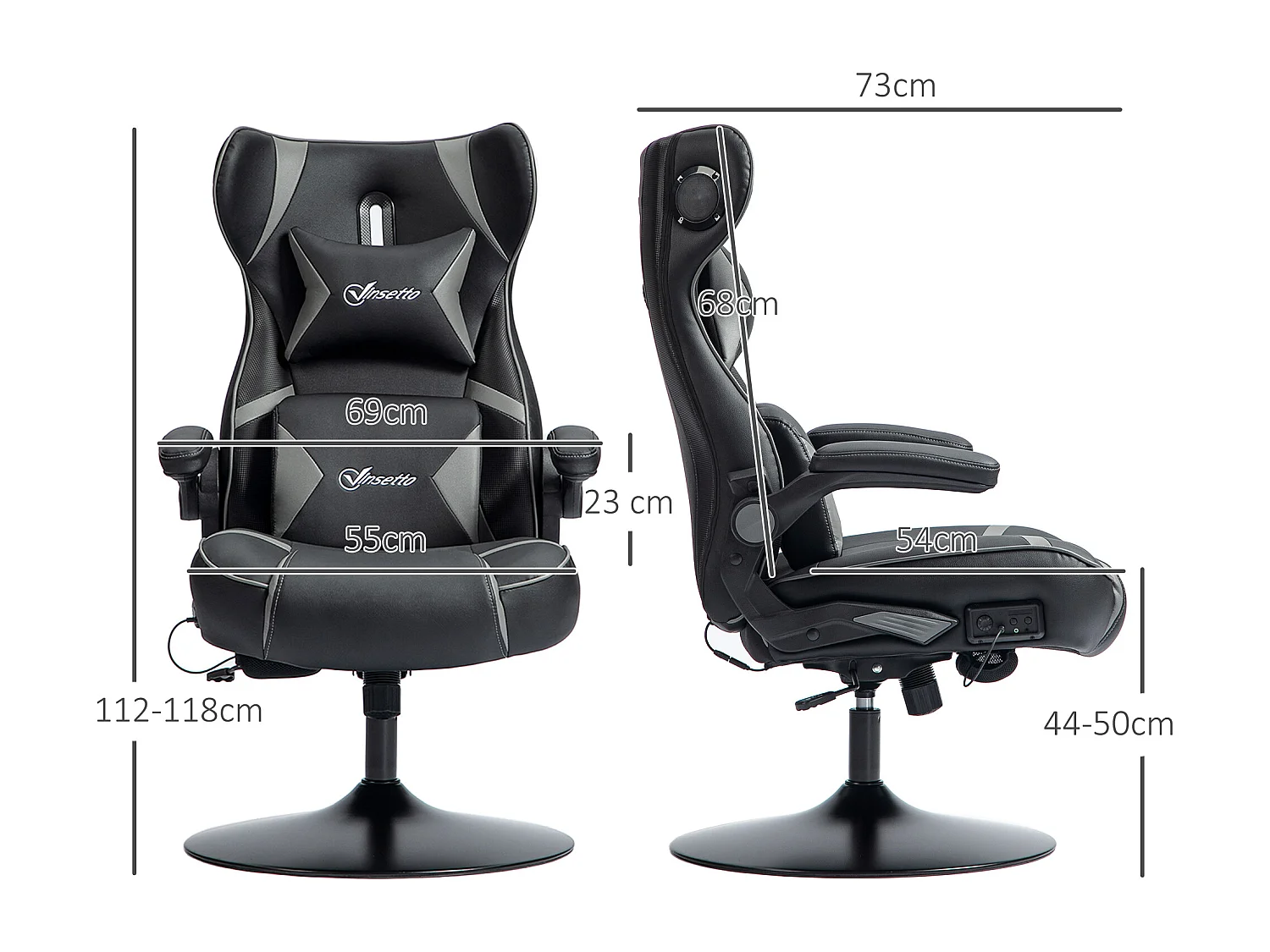 Gaming stoel met schommel- en ligfunctie, kunstleer, zwart en grijs (69x73x118 cm)