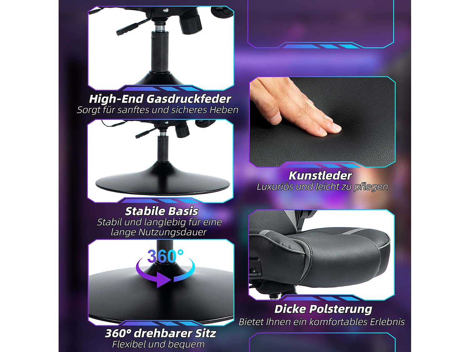 Gaming stoel met schommel- en ligfunctie, kunstleer, zwart en grijs (69x73x118 cm)