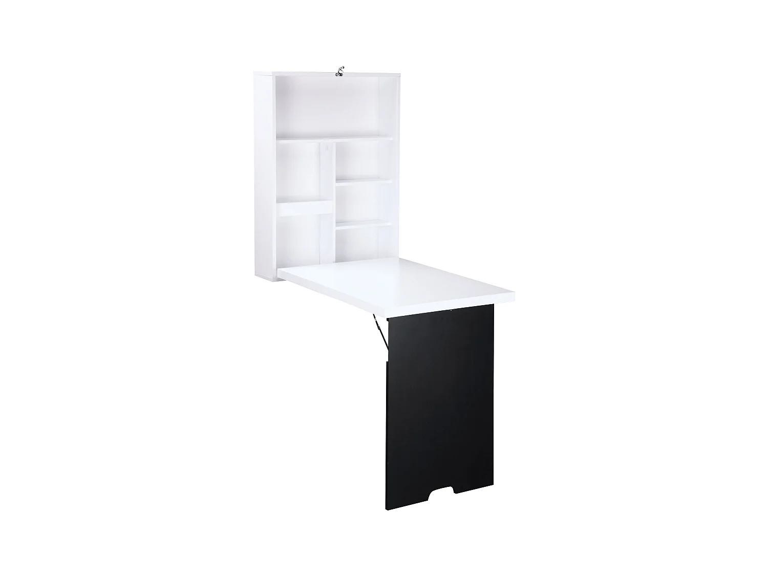 Bureau mural pliant avec 5 compartiments, tableau en blanc et noir, MDF (60x94.5x147 cm)
