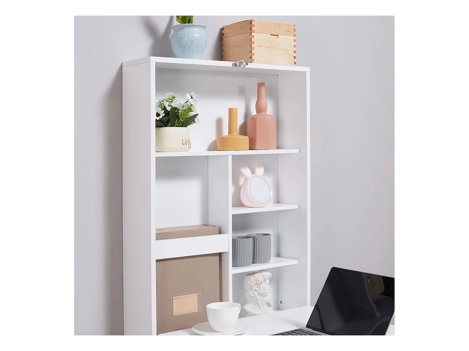 Bureau mural pliant avec 5 compartiments, tableau en blanc et noir, MDF (60x94.5x147 cm)