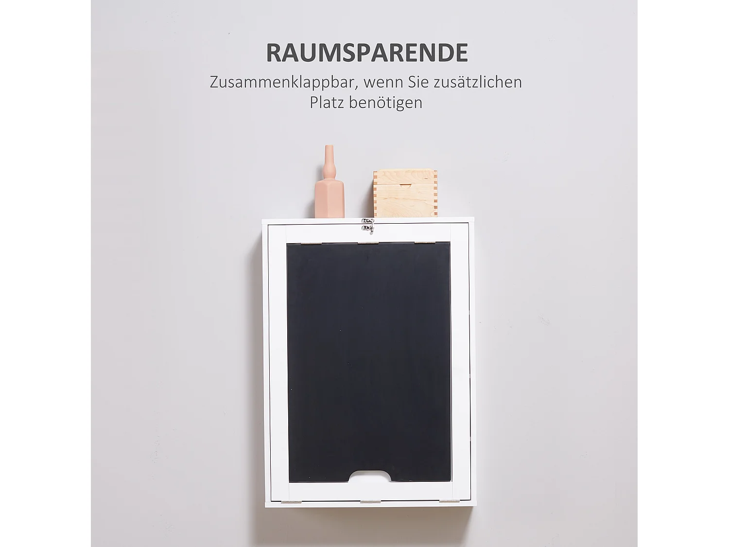 Bureau mural pliant avec 5 compartiments, tableau en blanc et noir, MDF (60x94.5x147 cm)